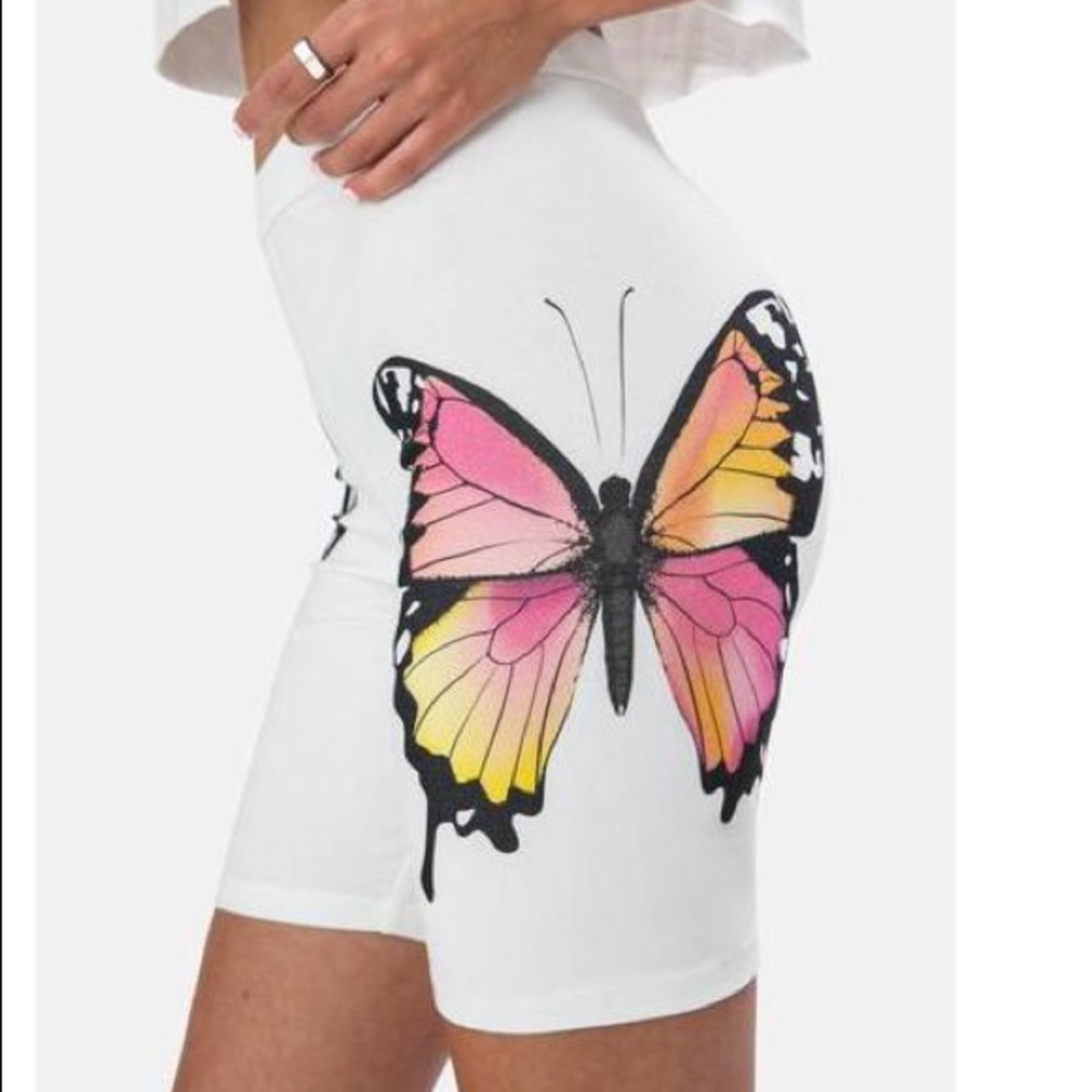 Adika White Butterfly Biker Shorts